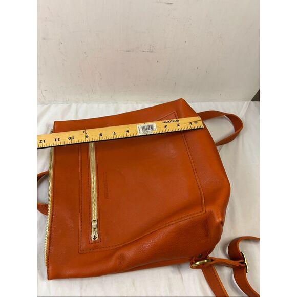 Portland leather bag backpack almost perfect tote 12x12 orange rust‎ gold zipper